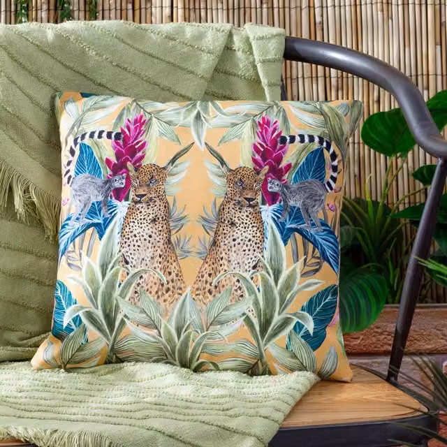 Wylder Tropics Kali Leopards Exotic Outdoor Cushion, Multicolour, W/D/H: 43 x 43 x 43 cm