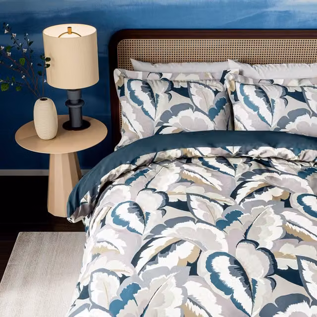 Harlequin Calathea Floral Cotton Mako Satin Duvet Cover and Pillowcase Set, Blue and Multicolour, W: 140 cm, L: 200 cm – 5