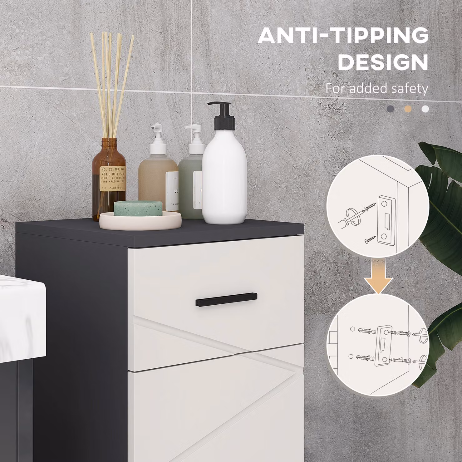 Kleankin Freestanding Modern Bathroom Storage Cabinet in Matt Grey with Soft-Close Hinged Doors and Internal Drawers – 6