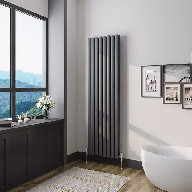 AicaBathroom Vertical Oval Column Radiator in Anthracite Steel, H: 160 cm, W: 47.2 cm