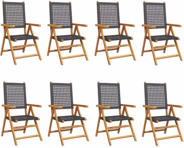 Berkfield Home 8-Piece Reclining Garden Chair Set in Black Poly Rattan with Acacia Wood Frame and Textilene Cushions