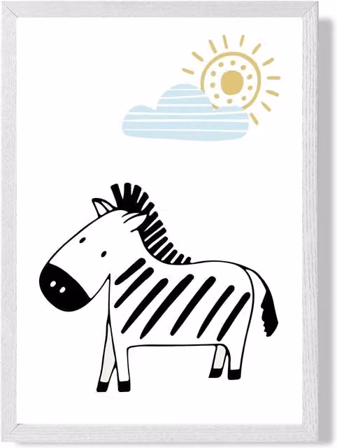 ARTZE Cute Zebra Scandi Animal Framed Print, Pale Blue and White, A4