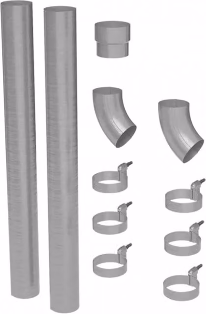 Galeco Galvanised Steel Round Offset Downpipe Kit in Silver, 87mm Diameter
