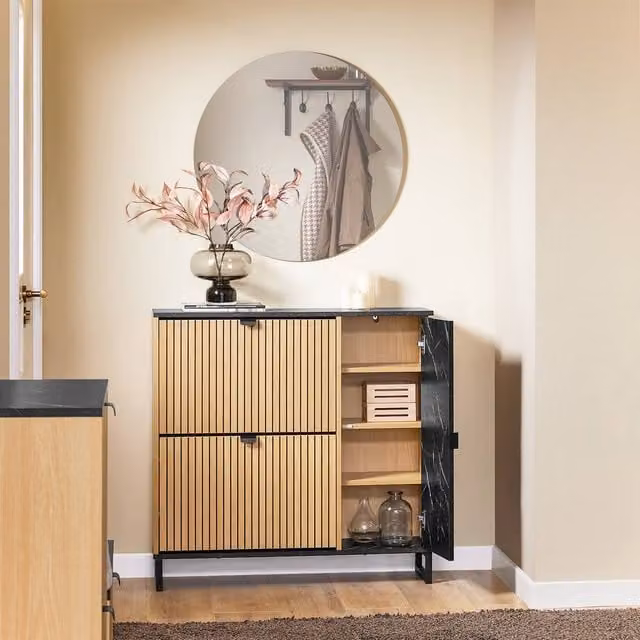 SoBuy Slim Modern Shoe Cabinet in Black with Tilting Compartments and Internal Shelves