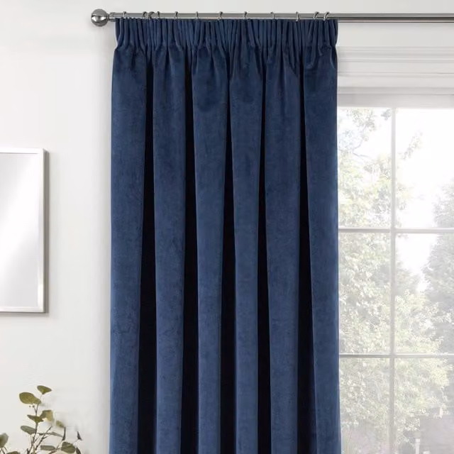 Enhanced Living Navy Velvet Thermal 100% Blackout Door Curtain Panel with Pencil Pleat Tape, W: 168 cm, H: 214 cm