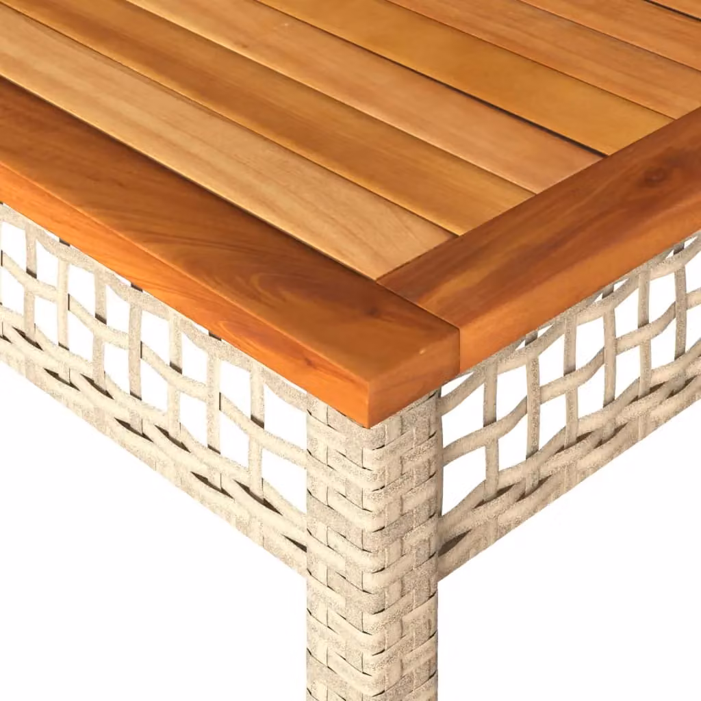 Berkfield Home Beige Poly Rattan Garden Table with Acacia Wood W/D/H: 140 x 80 x 75 cm – 3