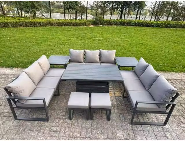 Fimous 11-Seater U-Shaped Aluminium Dining Set with Height-Adjustable Lifting Table in Anthracite Grey – 1