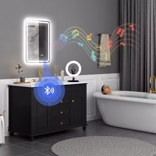 HOMCOM Silver Illuminated Bluetooth Bathroom Mirror with LED Lights and Anti-Fog Function W: 50 cm, H: 70 cm – 2