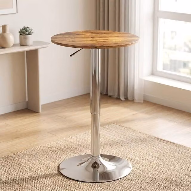 STILVORA Round Bar Table with Adjustable Height and Rotating Top in Brown – 1
