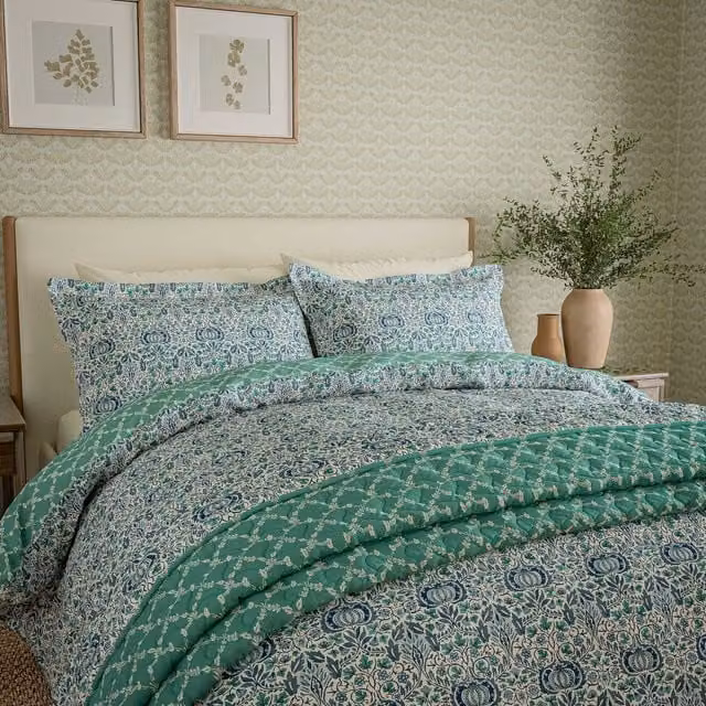 Morris & Co. Little Chintz Kingsize Reversible Cotton Percale Duvet Cover and Pillowcase Set, Blue, W: 180 x L: 200 cm