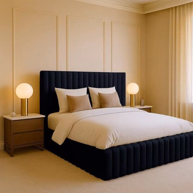 Desire Deco Brantley Plush Velvet Upholstered Panel Bed Frame in Black, Single (W: 90 cm, L: 190 cm)
