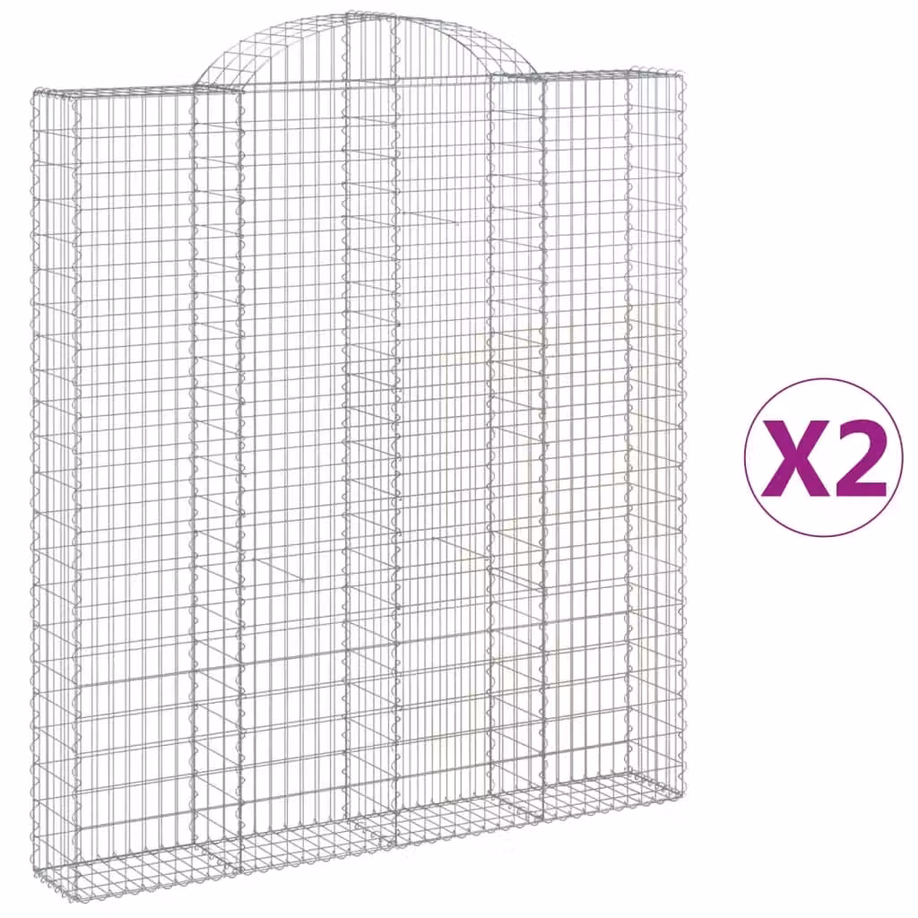 Berkfield Home Arched Gabion Baskets, 2 Piece Set, Silver Galvanised Steel, W: 200 cm, D: 30 cm, H: 220-240 cm – 2