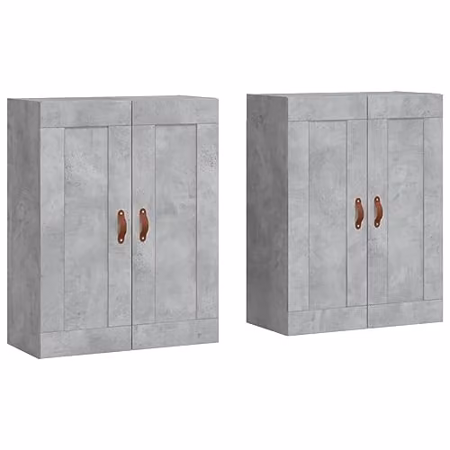 vidaXL Set of 2 Modern Wall Mounted Storage Cabinets with Hinged Doors in Concrete Grey Engineered Wood