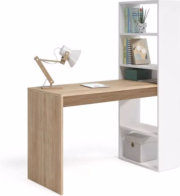 CALICOSY Reversible Writing Desk with Storage Shelf in Light Oak, W: 120 cm