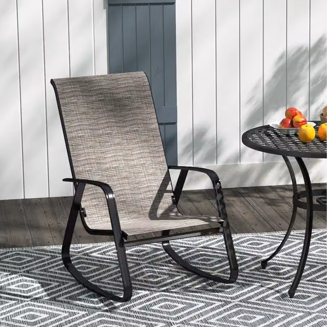 Outsunny Modern Metal Garden Rocking Chair with Armrests in Brown