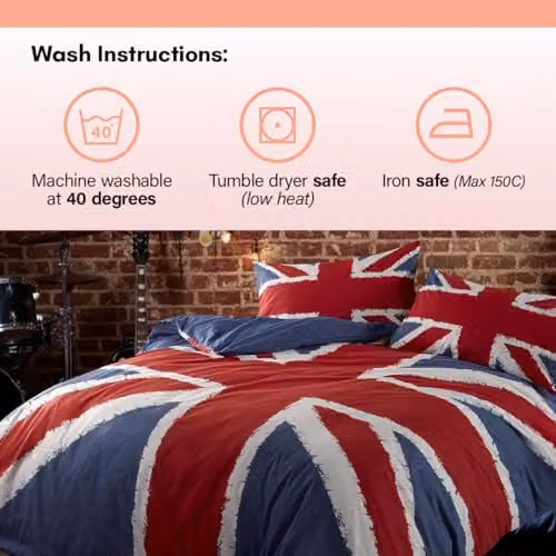 Rapport Home Rock N Roll Union Jack Double Duvet Cover and Pillowcase Set, Blue, Red and White, W/D/H: 200 x 200 cm – 3