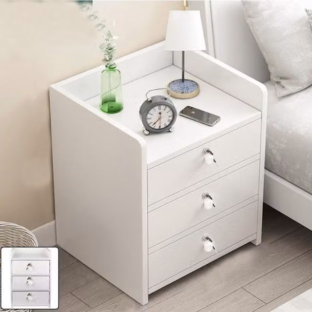 SPETLEK 3 Drawer Wooden Bedroom Bedside Cabinet in White