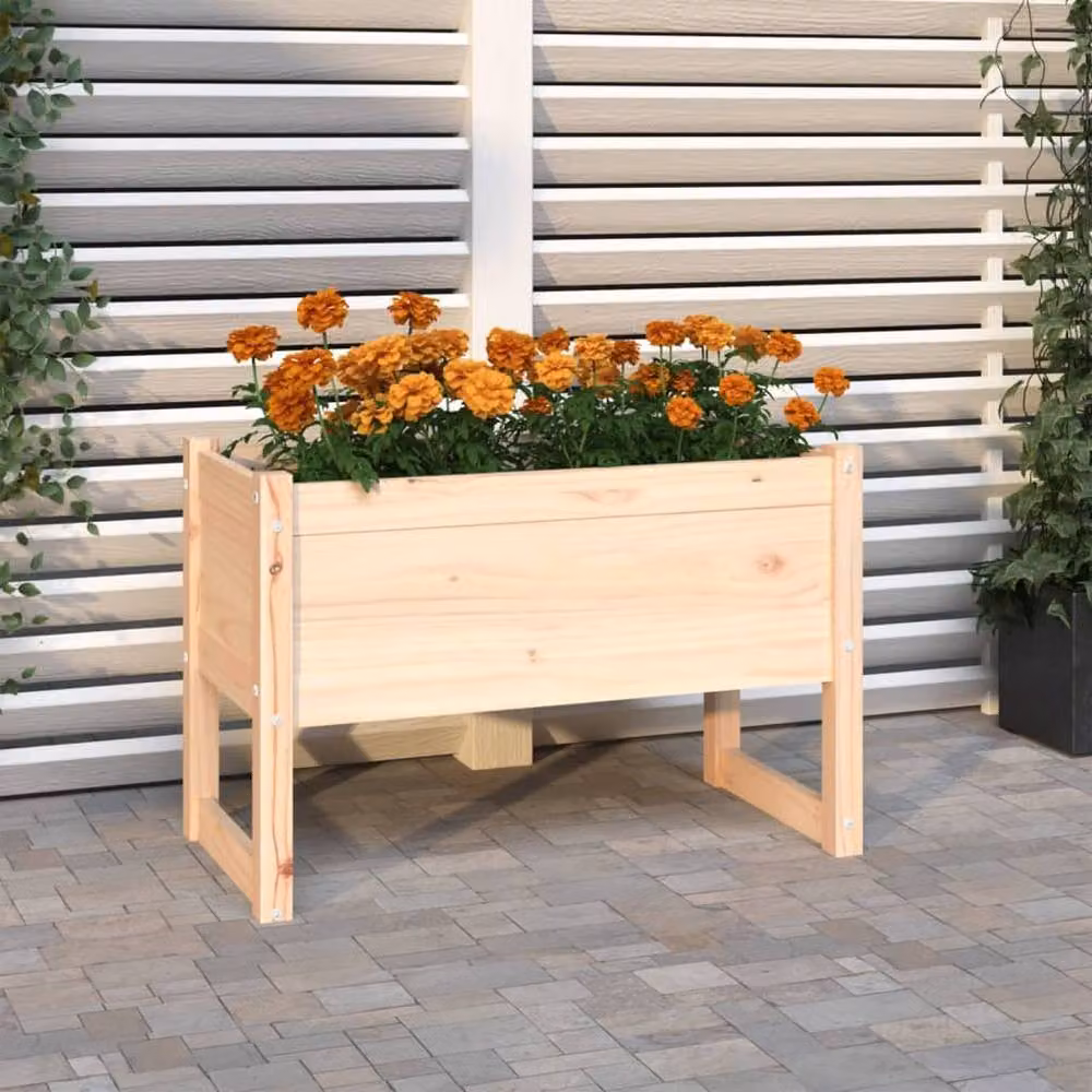 Berkfield Home Wooden Raised Bed Planter in Brown and Beige, W: 78 cm, D: 40 cm, H: 52 cm – 2