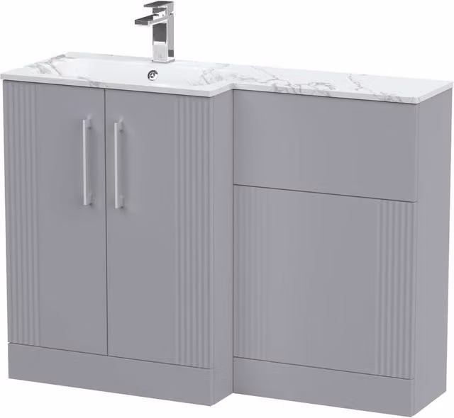 Balterley Belvide Grey 2 Door Freestanding WC Vanity Unit with Carrera Stone Basin and LED Lighting, Width: 110 cm