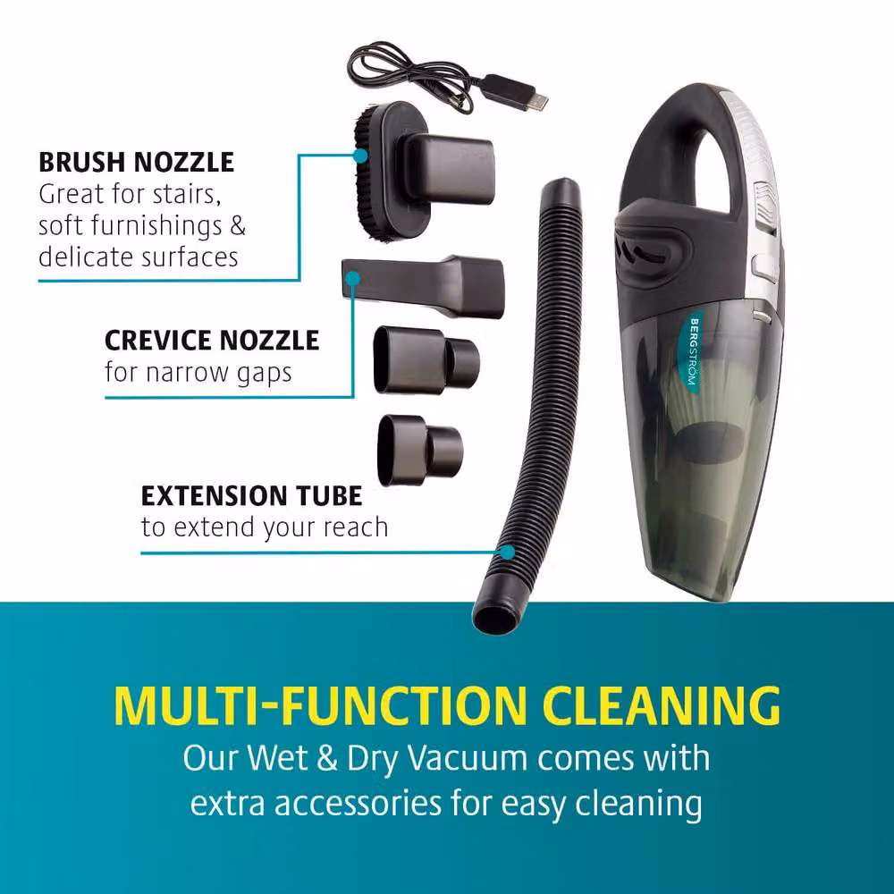 Bergstrom Cordless Wet & Dry Vacuum Cleaner with HEPA Filter, Grey – 5