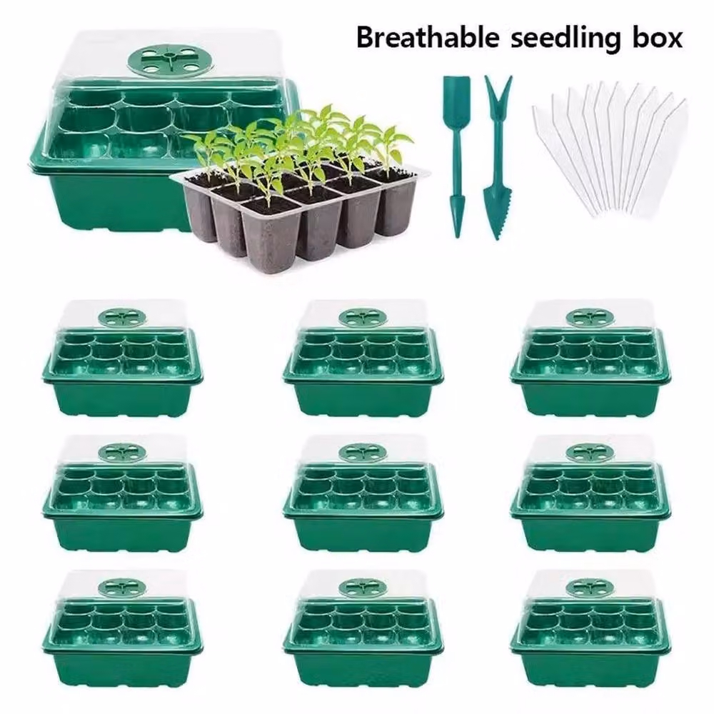 FLAVORA 10 Pack Green Transparent Plastic Seed Starter Planter Trays – 2