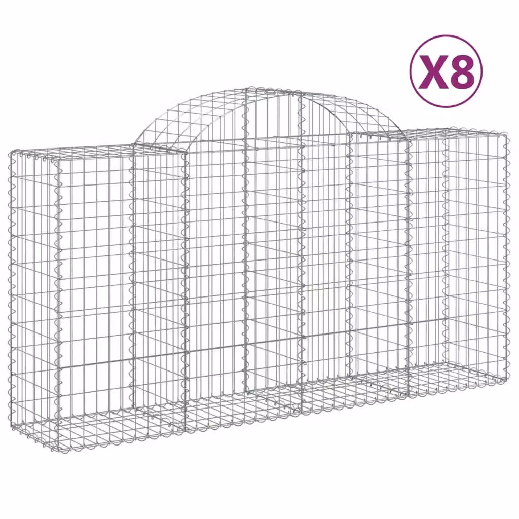 Berkfield Home Arched Gabion Baskets, 8 Piece Set, Silver Galvanised Steel, W: 200 cm, D: 50 cm, H: 100-120 cm – 2