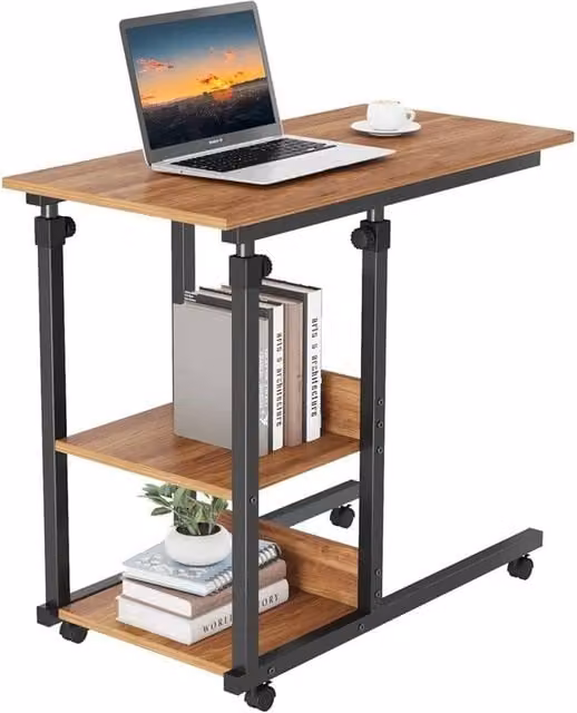 FORGEVIO Walnut Adjustable Mobile Rolling Laptop Stand in Brown – 1