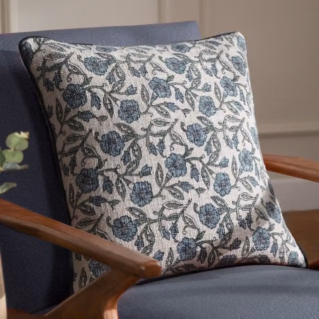 Paoletti Delphine Floral Cotton Square Cushion in Blue, 50 x 50 cm – 2