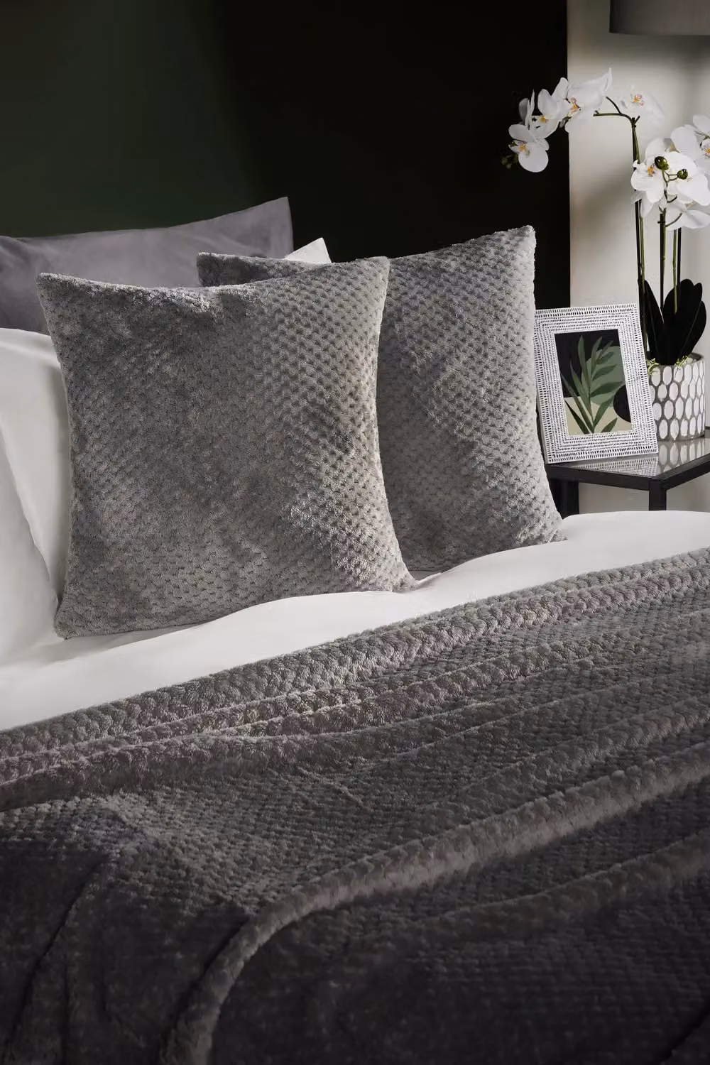 OHS Set of 4 Grey Waffle Fleece Square Cushion Covers, 45 x 45 cm – 3