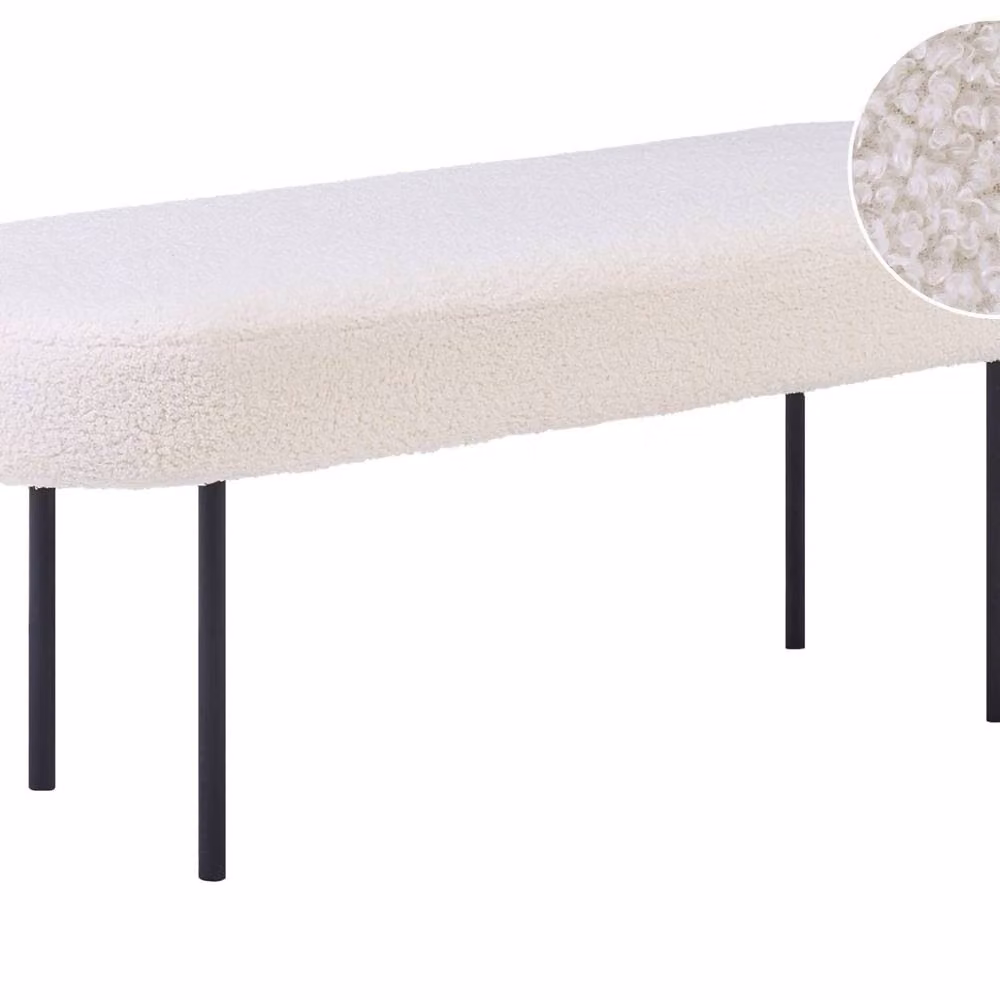Wyld and Coco Off-White Boucle Oval Bench with White Metal Legs – 2