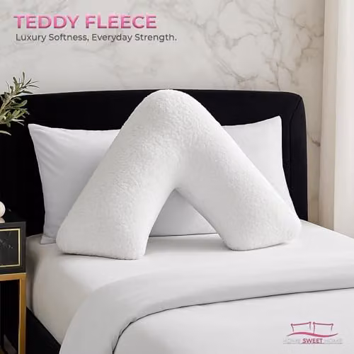 Snug City Home Sweet Home UK Teddy Fleece V Shaped Pillowcase in White – 3