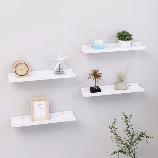 Berkfield Home Wall Mounted Shelves, 4 Piece Set, White, W: 40 cm, D: 9 cm, H: 3 cm