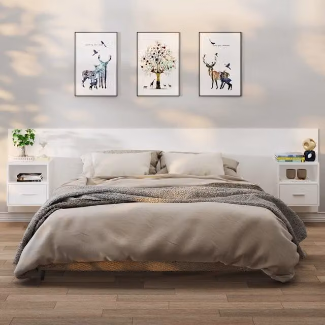 Berkfield Home Set of 2 White Wall-mounted Bedside Cabinets – 1