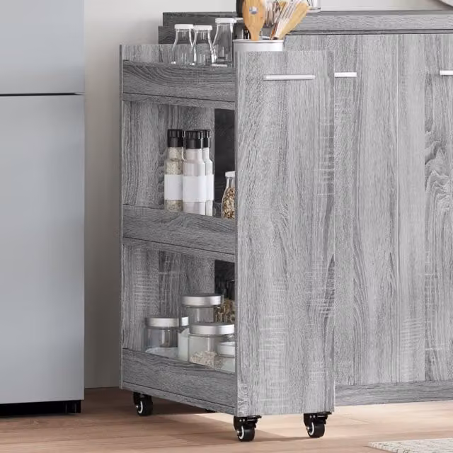 Berkfield Home Cabinet with Wheels in Grey Sonoma, W: 60 cm, D: 22 cm, H: 79 cm – 1