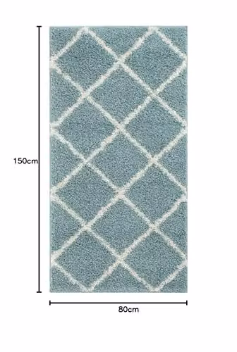 THE RUGS Moroccan Shaggy Area Rug in Blue and White, W: 80 cm, L: 150 cm – 2