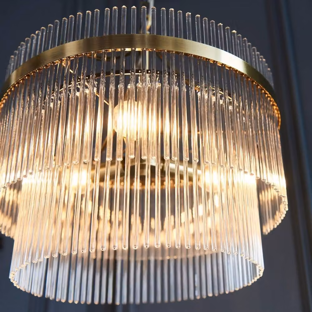 Netlighting Marietta 3 Light Multi Arm Ceiling Pendant Lamp in Antique Brass and Gold with Transparent Glass Shades – 3