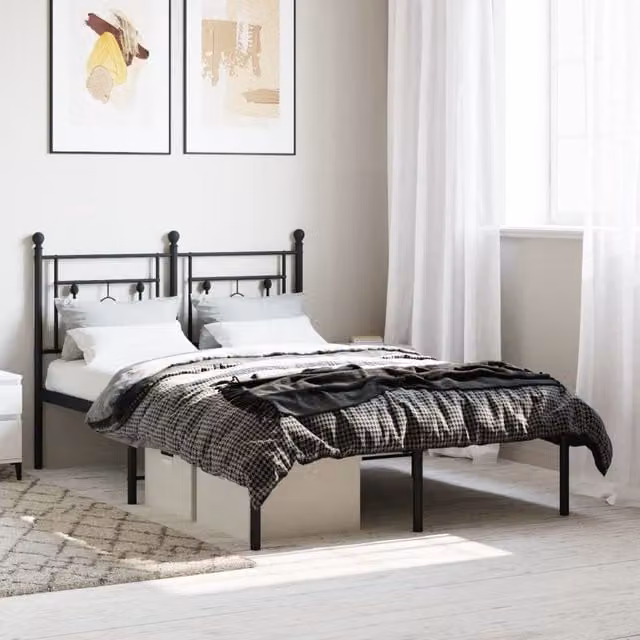 Berkfield Home Metal Bed Frame with Headboard, Black, W/D/H: 120 x 190 cm – 1
