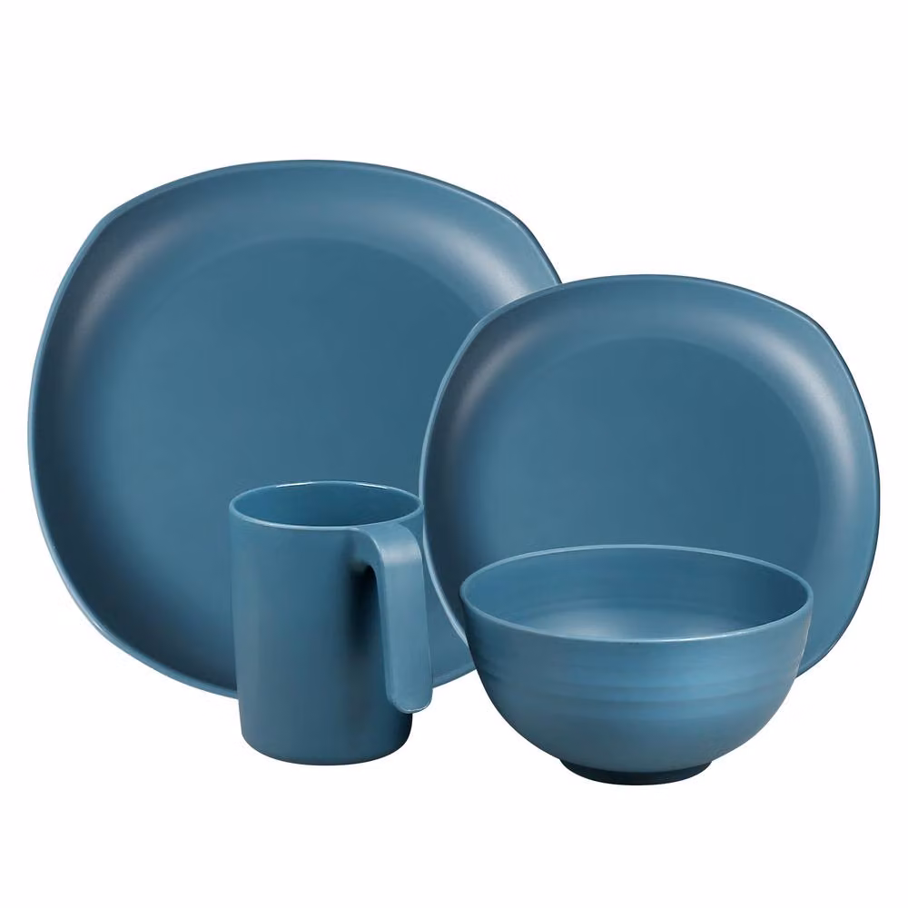 Greentainer Unbreakable Lightweight Plastic Dinnerware Set for 4 in Blue – 4