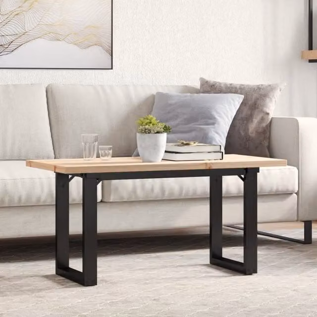 Berkfield Home O-Frame Coffee Table in Brown Solid Pine and Steel, W/D/H: 90 x 40 x 45.5 cm