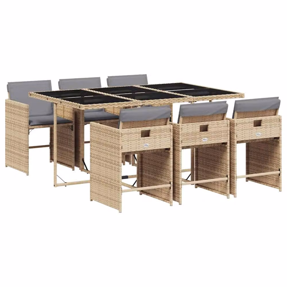 Berkfield Home Modern Polyrattan Garden Dining Set with Glass Top in Beige and Grey – 2