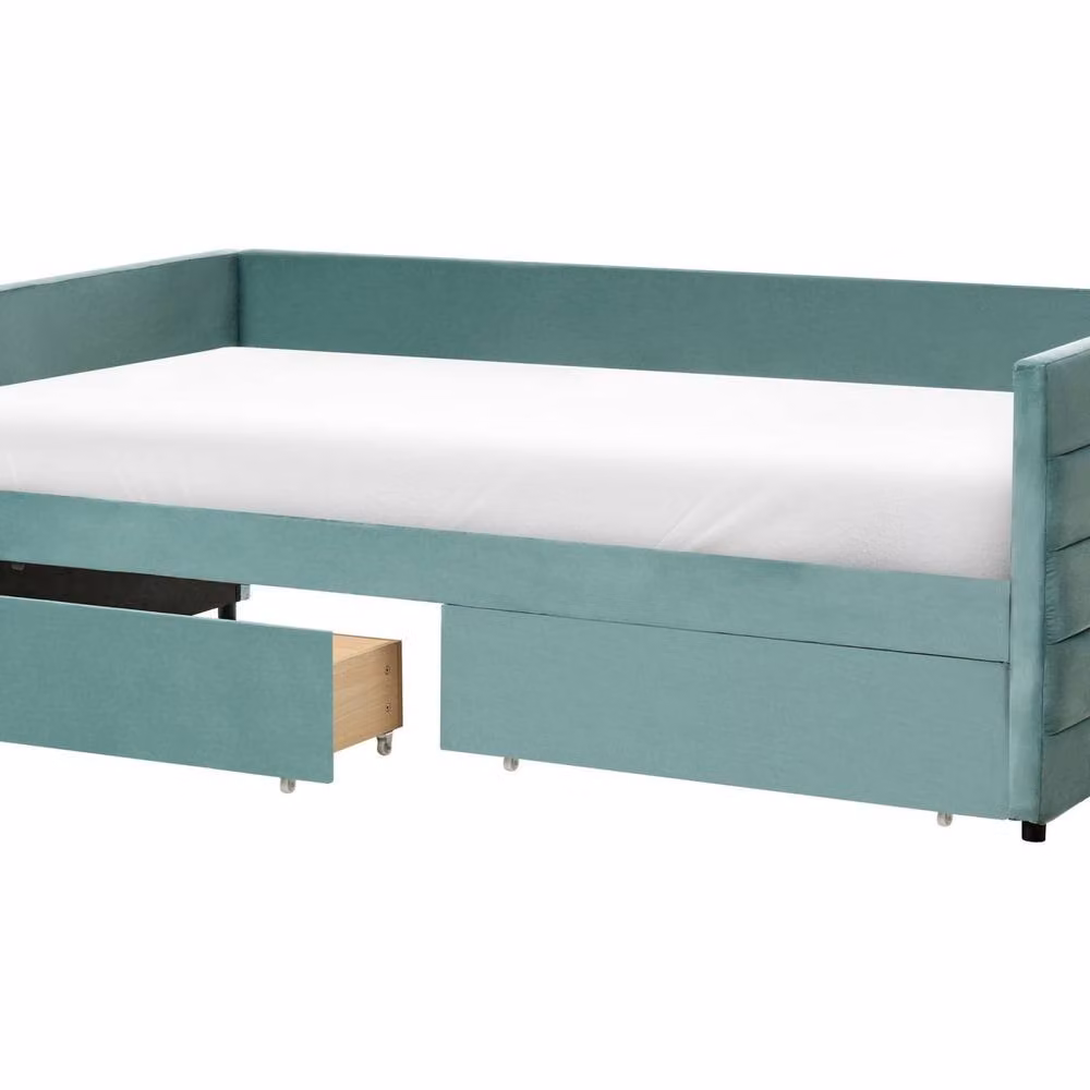 Wyld and Coco Mint Green Velvet Single Daybed with Drawers, W/D/H: 90 x 190 cm – 2