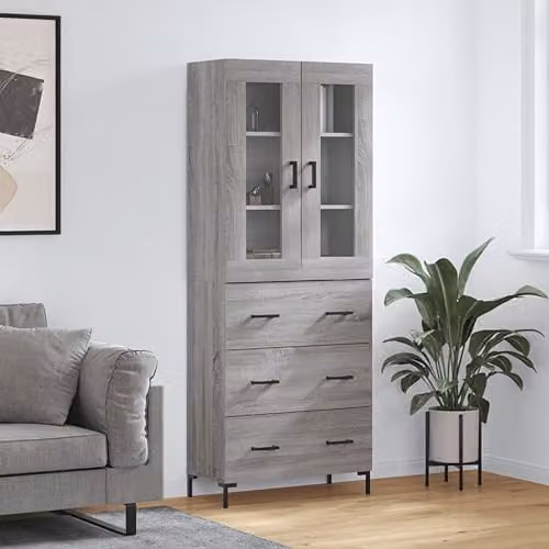 vidaXL Modern Grey Sonoma Highboard Sideboard with Metal Feet and Internal Storage – 2