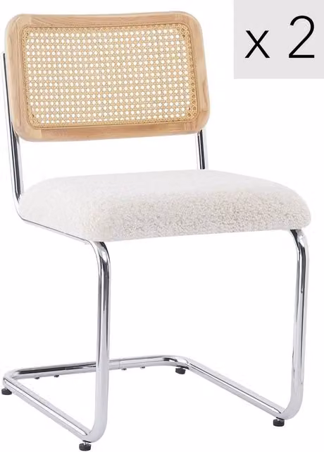 Nordlys Set of 2 Industrial Metal and Rattan Cane Dining Chairs in White and Black with Cantilever Base – 1