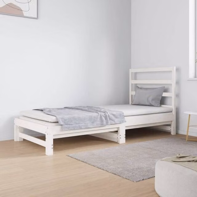Berkfield Home White Pull-out Day Bed in Solid Pine Wood, W/D/H: 180 x 90 x 190 cm