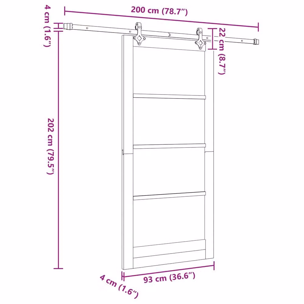 Berkfield Home Minimalist Sliding Door with Hardware Set in Beige Solid Pine, W: 93 cm, H: 202 cm – 2