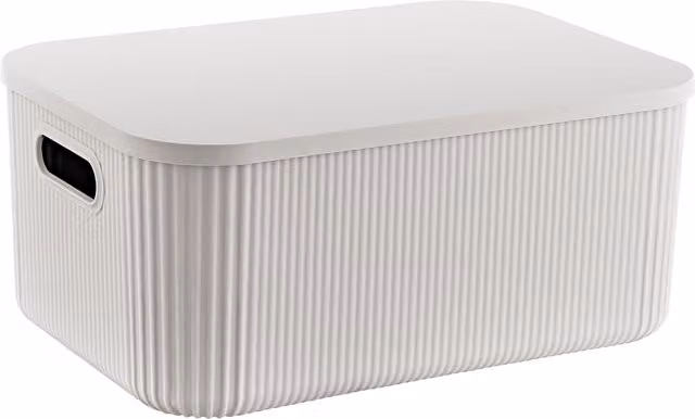 My Home Ribbed Plastic Storage Box with Lid and Handles in Grey or White