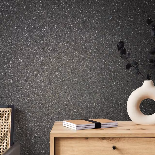 Galerie Industrial Effects Plain Glitter Effect Wallpaper in Black and Silver