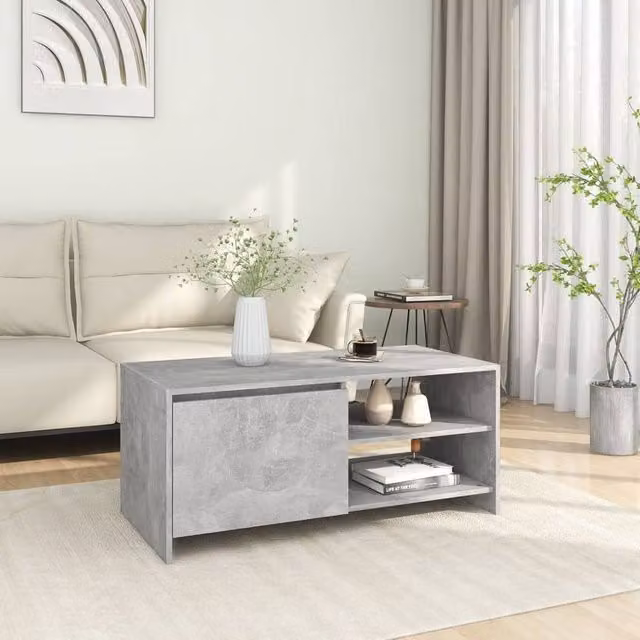 Berkfield Home Modern Rectangular Coffee Table in Concrete Grey, W/D/H: 102 x 50 x 45 cm – 1