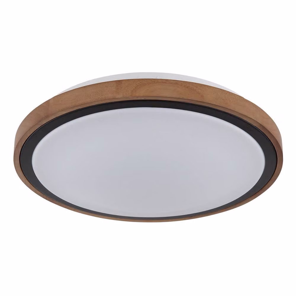 Netlighting Bruno LED Semi Flush Ceiling Light in Matt Black and Wood, Diameter: 36 cm – 2