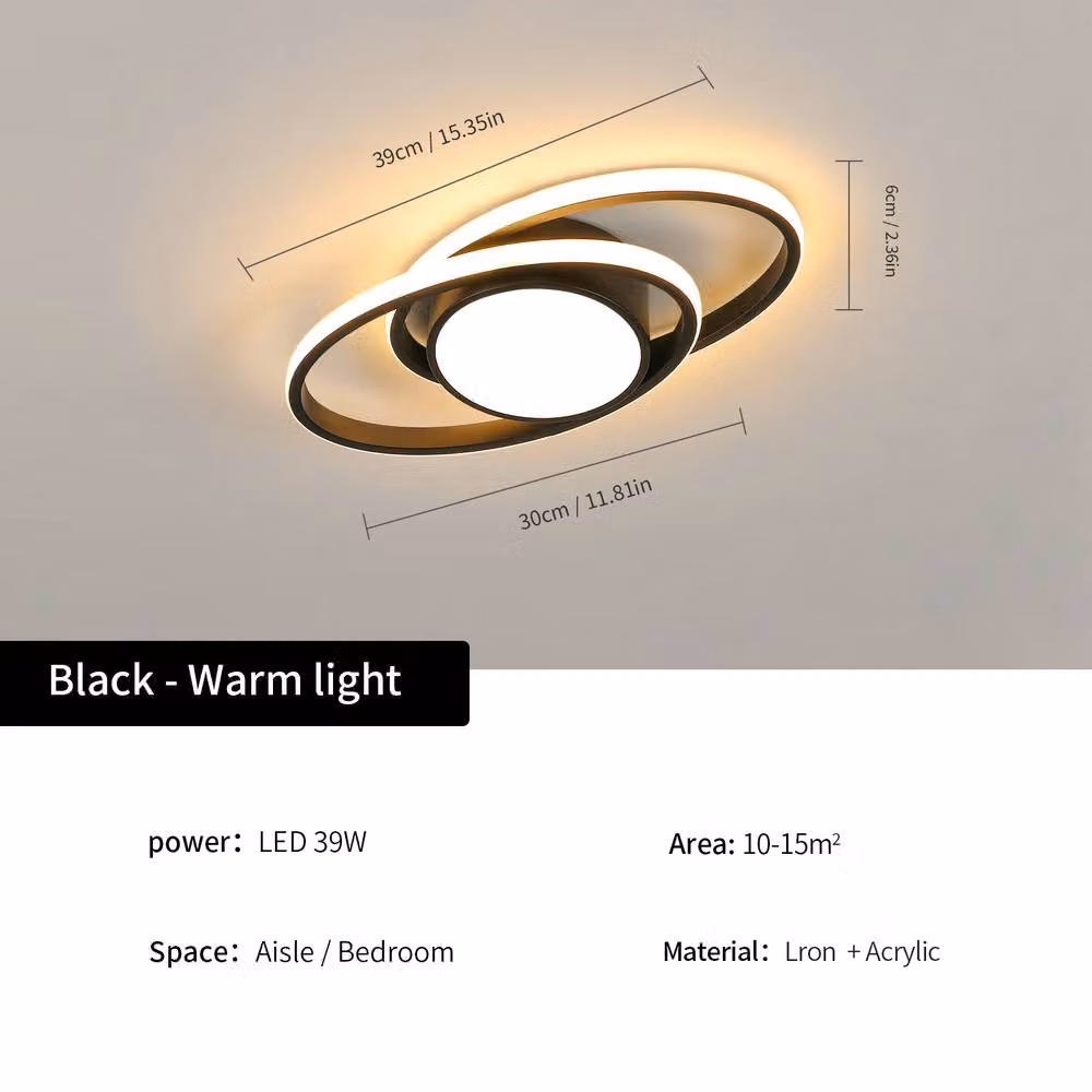 Pheashine Modern Round LED Ceiling Light, 39W, Warm White 3000K, Black and White – 3
